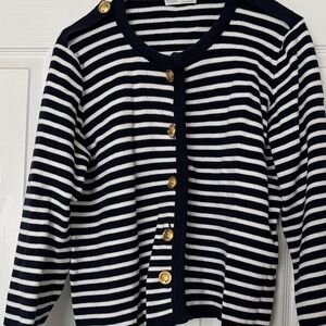 Striped Navy & White Button-Front Sweater Cardigan
